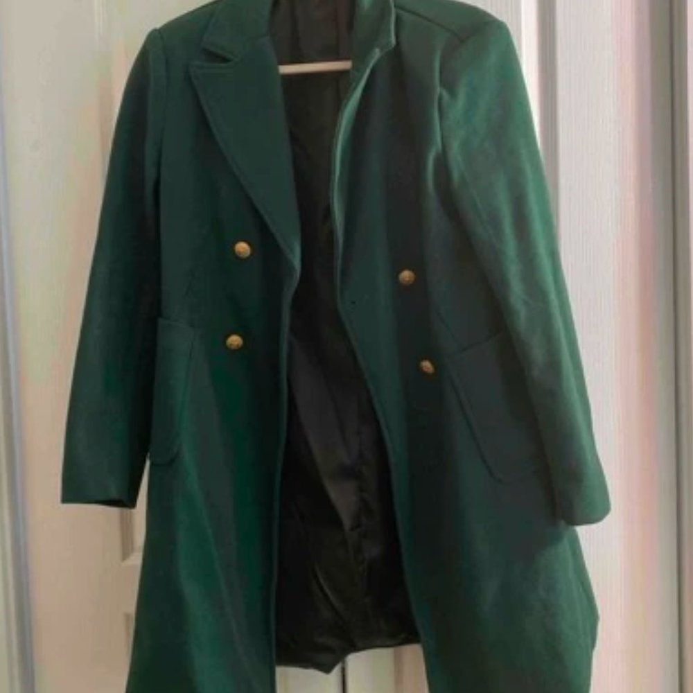 GREEN Double Breasted Lapel Collar Button Up pocketed Overcoat - Picture 8 of 8